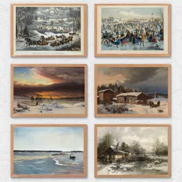 wallpix Set of 6 Vintage Winter Landscape A4 Wall Posters (21x29.7 cm 8.3x11.7 in 300 GSM Matte Finish Unframed) – Classic Snow & Countryside Art Prints for Living Room, Café & Office Décor Paper Print image 1