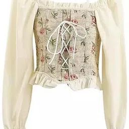 icw Party Puff Sleeves Floral Print Women Beige Top-picture-25