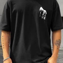 retrotees Men Printed Round Neck Cotton Blend Black T-Shirt image 2