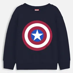 YK Marvel Boys Pack Of 2 Grey & Navy Blue Captain America & Spiderman Printed Sweatshirt image 3