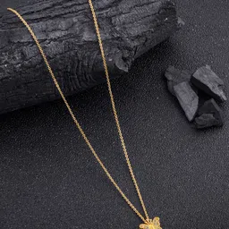 DressBerry Gold-Plated Butterfly-Shaped Stone-Studded Pendant & Chain image 1