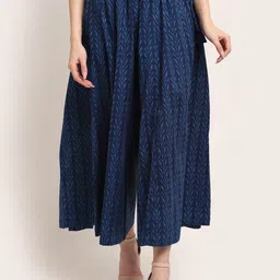 TAG 7 Women Navy Blue Ethnic Motifs Printed Flared Ethnic Palazzos-picture-22
