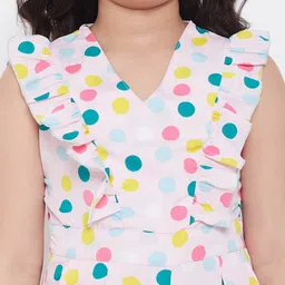 Stylo Bug Girls White & Pink Printed with Ruffles Jumpsuit image 5