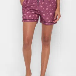 FashionRack Women Pack of 2 Purple & Burgundy Printed Cotton Lounge Shorts image 2