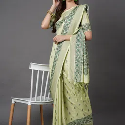 Mitera Olive Green Ethnic Motifs Art Silk Saree image 5