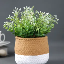 TAYHAA Brown & White Jute Textured Ceramic Planter-picture-5