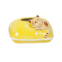 TAYHAA Yellow & White Kitten Pillow Design Ceramic Planter image 3