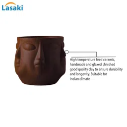 LASAKI Brown Textured Ceramic Planter image 4