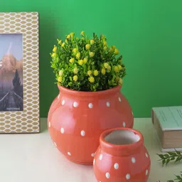 The Decor Mart 2 Pcs Orange Textured Ceramic Matka Planters-picture-32
