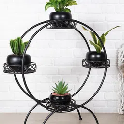 Homesake Black Solid Round 4 Tier Black Planters-picture-24