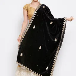 clora creation Velvet Embroidered Black Women Dupatta-picture-10