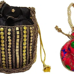 athizay Girls Black, Gold, Red, Gold Potli-picture-39