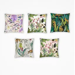 sej by nisha gupta Green Floral Leaf Poly Cotton 16 x 16 Inches Cushion Covers (Set of 5) image 4
