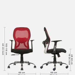 cellbell Tauras Lite Breathable MeshMid Back Ergonomic Chair in Red Colour image 2