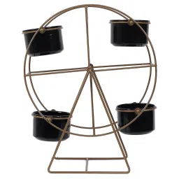 amaya decors Revolving Wheel Gold & Black Planter Stand image 2