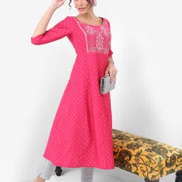vishudh Women Printed Cotton Blend Anarkali Kurta image 4