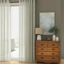 curtain label Grey Polyester Solid 9ft Sheer Eyelet 2 Pcs Door Curtains image 1