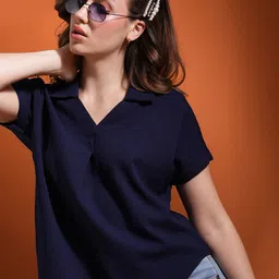 globus Formal Extended Sleeves Solid Women Dark Blue Top-picture-11