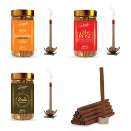 THE RUPAWAT Perfumery House 3-pcs Brown Sandalam, Redrose & Oudh Incense Sticks image 1