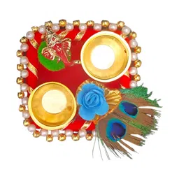 PUFFSMART Yellow Metal Thali Pooja Essentials image 3