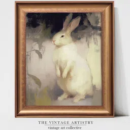 THE VINTAGE ARTISTRY Brown & White Spring Rabbit Wooden Framed Wall Art-image-80