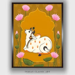 INDIAN CLASSIC ART Yellow & White Wood Indian Folk Art Wall Art-picture-26
