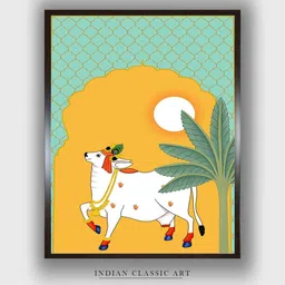 INDIAN CLASSIC ART Yellow & Green Pichwai Wood Paintings Wall Art-picture-19