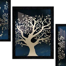 PnF Beige & Blue 3 Pieces Wooden Floral and Botanical Painting Wall Art-image-40