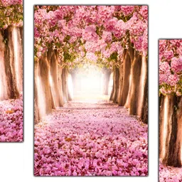 PnF Beige & Pink 3 Pieces Wooden Floral and Botanical  Painting Wall Art-image-5