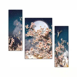 PnF Blue & Orange 3Pcs Wooden Floral And Botanical Wall Paintings-image-80