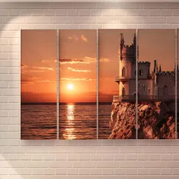 Casperme Orange & Peach 5 Pieces Wooden Skyline Big Painting Wall Art-image-17