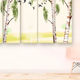 Casperme 5 Pieces Green & Yellow Floral and Botanical Wooden Modern Art Big Wall Painting-image-51
