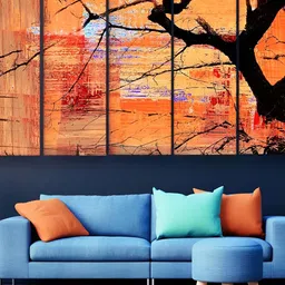 Casperme Black & Orange 5 Pieces Abstract Modern Art Big Wall Painting-image-18