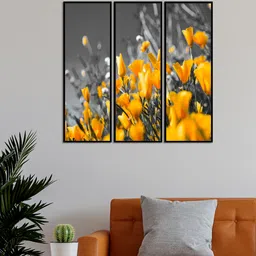 999Store Set Of 3 Yellow & Grey Floral and Botanical Wall Art Painting-image-32
