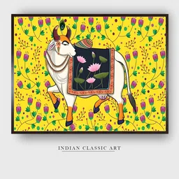 INDIAN CLASSIC ART Yellow & Green Indian Folk Art Wall Art-picture-32