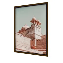 INDIAN CLASSIC ART Blue & Beige Jaipur City Fort Wall Painting image 3
