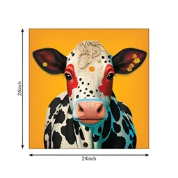 OLIVE TREE Orange & Blue Cow Canvas Painting Wall Art image 5