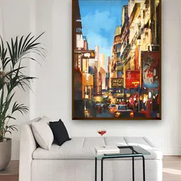 Artsense Blue & Beige City Street Market Canvas Paintings Wall Art image 1