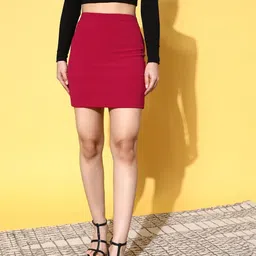 berrylush Women Solid Pencil Red Skirt-picture-15