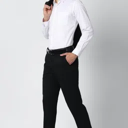 peter england Men Slim Fit Black Viscose Rayon Trousers image 2