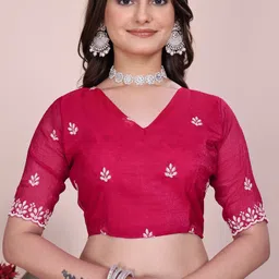 2sd gratitude Embroidered, Floral Print, Woven Chanderi Chiffon, Art Silk Saree image 2