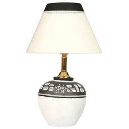 aakriti art creations Gilford White Cotton Shade Table Lamp With Terracotta Base image 2