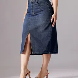 miss chase Women Solid A-line Blue Skirt-picture-18