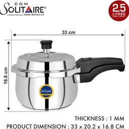 cdm solitaire Pearl Pressure Cooker 2.5 L Sandwich bottom Outer Lid, with Extra Glass Lid 2.5 L Induction Bottom Pressure Cooker image 2