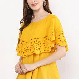indaisy fashion Casual Flared Sleeves Laser Cut Women Yellow Top image 3