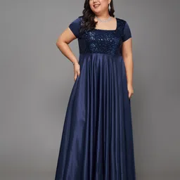 miss chase Women Fit and Flare Blue Maxi/Full Length Dress-picture-12