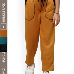 IndiWeaves Girls Pack Of 3 Mid-Rise Fleece Track Pants-picture-20