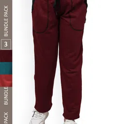 IndiWeaves Girls Pack Of 3 Mid-Rise Fleece Track Pants-picture-40