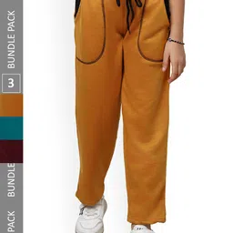 IndiWeaves Girls Pack Of 3 Mid-Rise Fleece Track Pants-picture-21