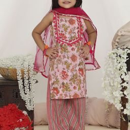 KID1 Girls Floral Printed Regular Pure Cotton Kurta with Salwar & With Dupatta-picture-17